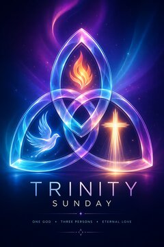 Trinity Sunday symbol with cross, dove, and flame