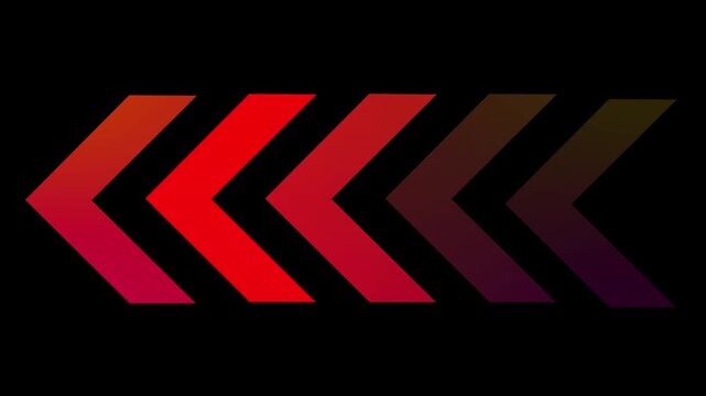 Dynamic red chevron arrow pattern motion loop featuring pulsing neon light effects on a deep black background, for modern digital, interface ui and, abstract visual presentations