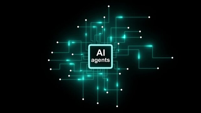 AI agents concept with glowing digital circuit board and processor chip unit.