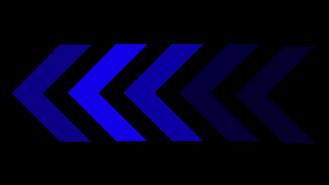 Dynamic neon blue chevron arrow pattern moving in a continuous loop on a solid black background, modern motion digital signage, ui interface and abstract tech overlays
