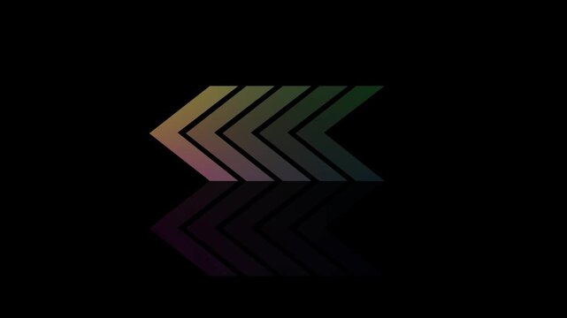 Abstract neon arrow motion featuring dynamic gradient chevron patterns moving across a sleek dark background, with reflective surface, effects for modern, digital interface and, ui projects