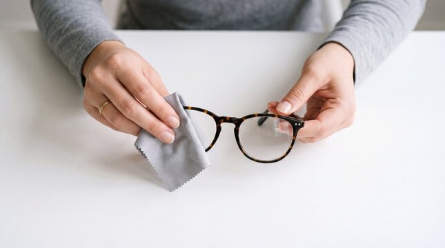Person cleaning glasses with a cloth