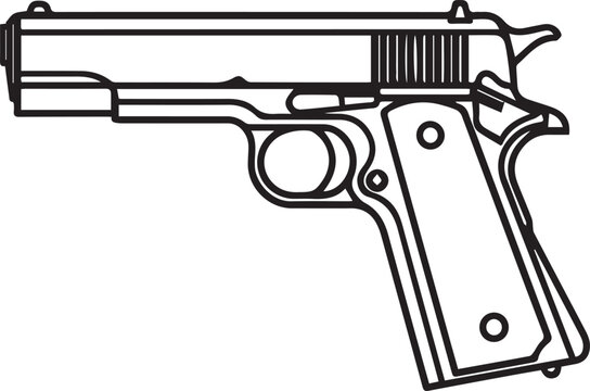 Black And White Classic 1911 Pistol Side View Outline
