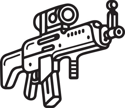 Black And White Bullpup Submachine Gun With Optic Illustration