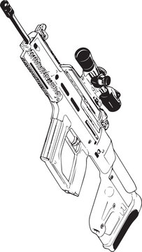 Black And White Steyr AUG Bullpup Rifle With Scope