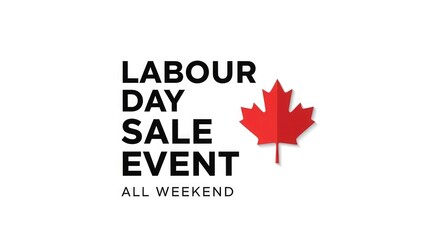 Fototapeta premium Canada day labour day sale event graphic with maple leaf promotional advertising