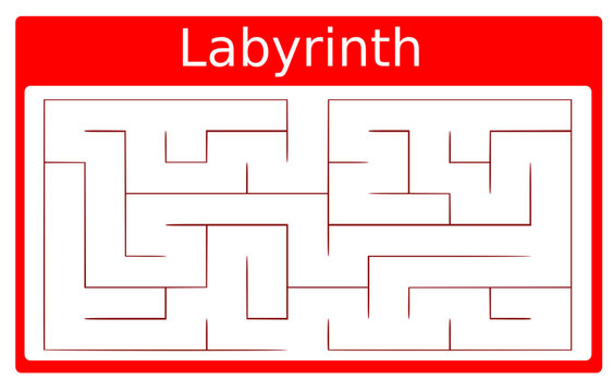 Labyrinth illustration with intricate pathways and a bold red border, featuring various twists and turns for a challenging maze experience