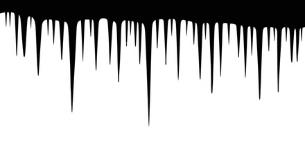 Sharp elongated icicles hang precariously from a dark frosty overhang against a stark white background creating a visually striking and minimalist winter landscape element © Asim