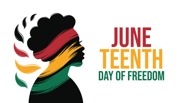 Juneteenth Day of Freedom Celebration Design with African Woman Silhouette and Pan African Color Elements on Light Background