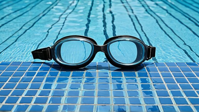 Swimming Goggles on Blue Pool Tile