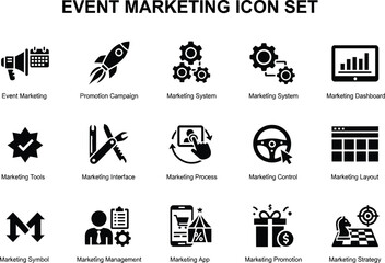 Fototapeta premium Comprehensive set of event marketing icons for business strategy and digital promotion campaign planning purposes