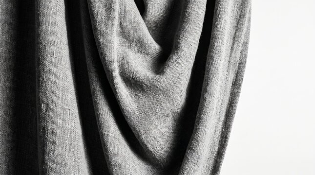 Minimal monochrome fabric folds with soft texture and elegant drapery details, suitable for textile, interior and abstract background concepts.
