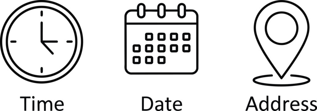 Time date and location icons linear design for event planning
