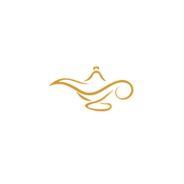 A flat vector illustration of a stylized oil lamp, often associated with a genie or magic