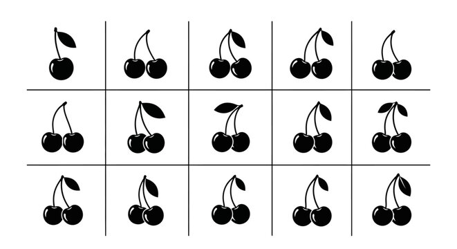 Black cherry icons in grid pattern on white background