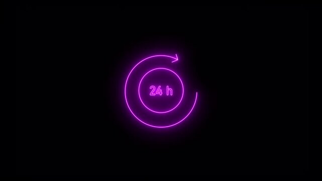 Neon 24 h video animation. 24 h service icon animation