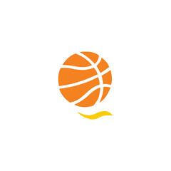 A flat vector illustration of a basketball in motion. © Pernah