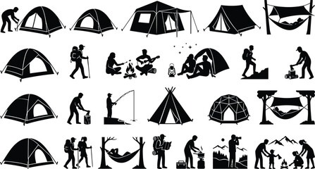Camping activities and tent types vector illustration isolated on white background, Vector © MD. SOHAN MIA