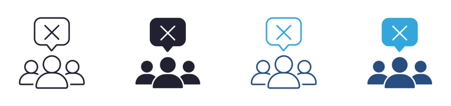 Discrimination icon set. social exclusion and unfair treatment concept. outline, glyph, colored line and flat style. vector illustration.