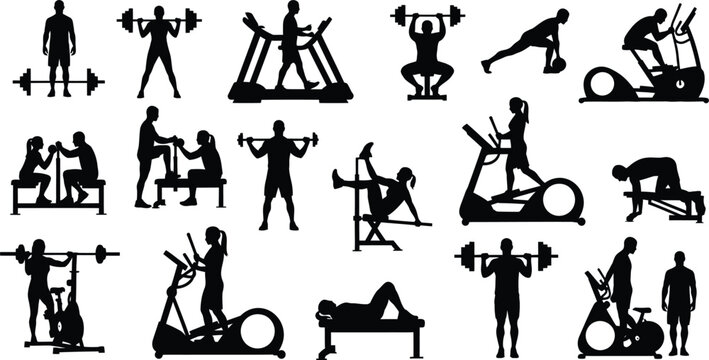 Silhouette of people exercising with silhouette
