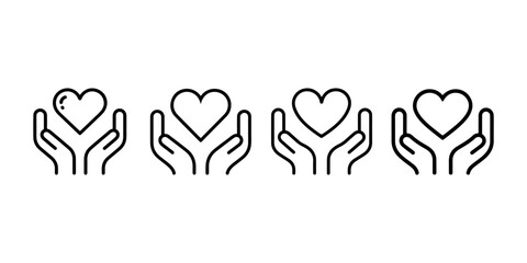 Fototapeta premium Heart in hands vector icon, love, care, support, charity, sharing, giving, health, protection, community, human empathy symbol.