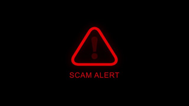 Scam alert symbol, showing digital scam fraud alert and spam alert risk template animation.