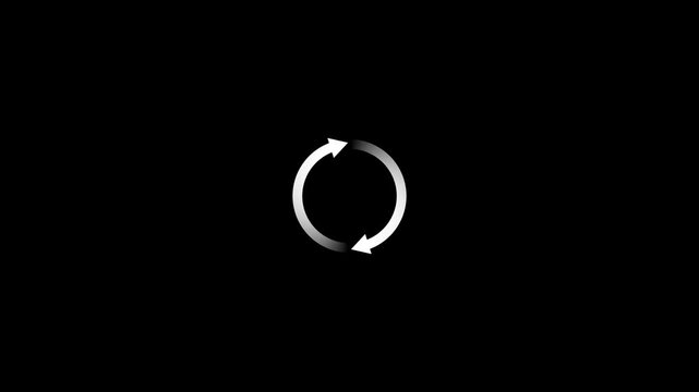 Circle arrow refresh and reload icon animation on black background.