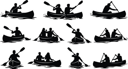 People canoeing and kayaking with paddles isolated on white background, Vector © MD. SOHAN MIA