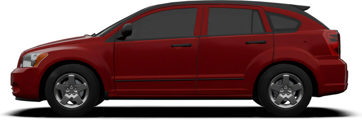 Fototapeta premium Side View of a Red Crimson Compact Hatchback 