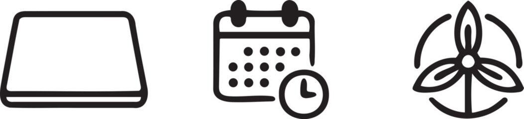 Black line icons of laptop calendar clock and eco wind turbine © Mst. Taslima Akhter