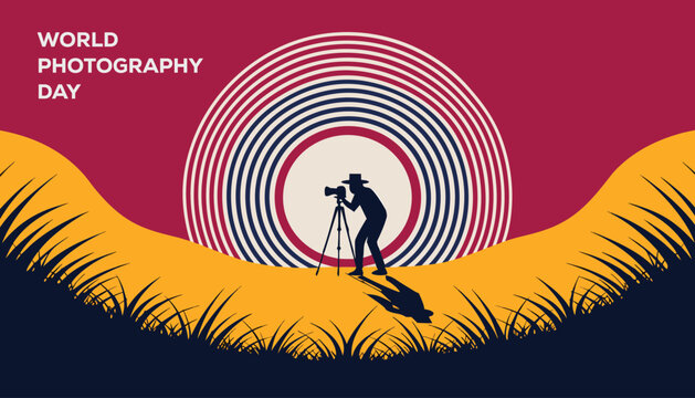 World photography day illustration photographer silhouetted against concentric circles