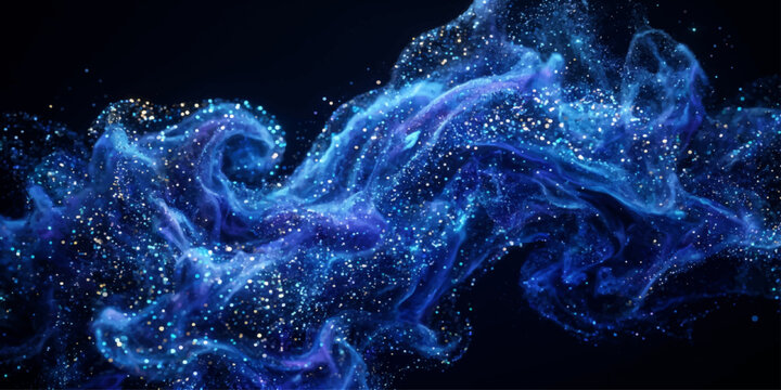 Seamless abstract blue background with flowing liquid waves and glowing electric plasma energy patterns on a black fractal texture animation loop