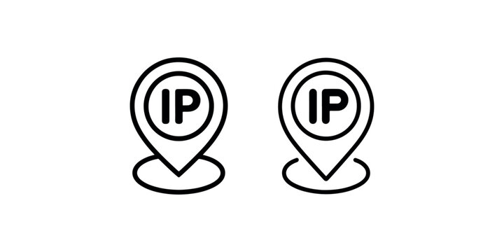 Location pin icon with IP abbreviation representing internet protocol address tracking and geolocation service.