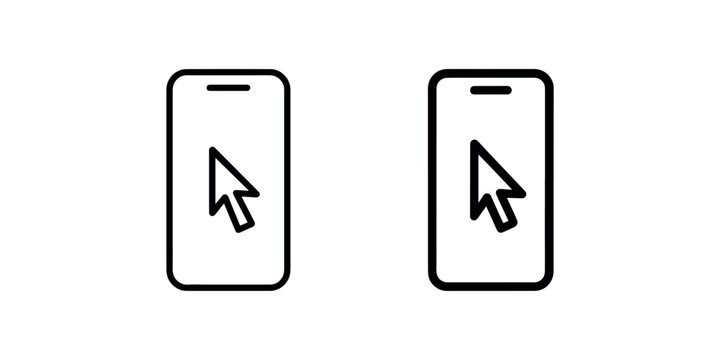 Two cursor clicking mobile phone screen icons representing touchscreen interaction digital navigation pointer symbol smartphone display input selection.