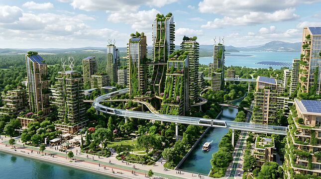 A breathtaking futuristic metropolis built on principles of sustainability, showcasing innovative green architecture and renewable energy solutions for a thriving urban Environment