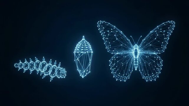 Digital butterfly metamorphosis life cycle concept