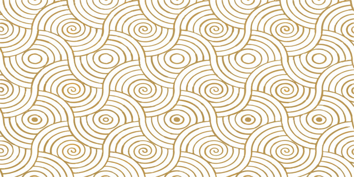 Abstract seamless vector pattern featuring geometric waves and swirl line art for elegant textile wallpaper and modern decor tile design