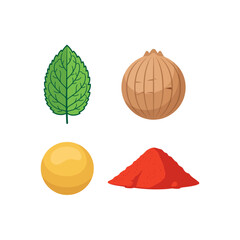 Various ingredients, including mint leaf, onion, golden ball and spice powder © Fauzi