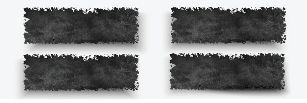 Set of grunge rolled ink stamp textures handmade with brayer. Letterpress vintage rough irregular rectangle vertical backgrounds Linocut relief printing shapes vector illustration transparent backdrop