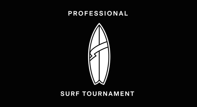 Professional Surf Tournament: A Minimalist Emblem on Black for Sports and Water Events