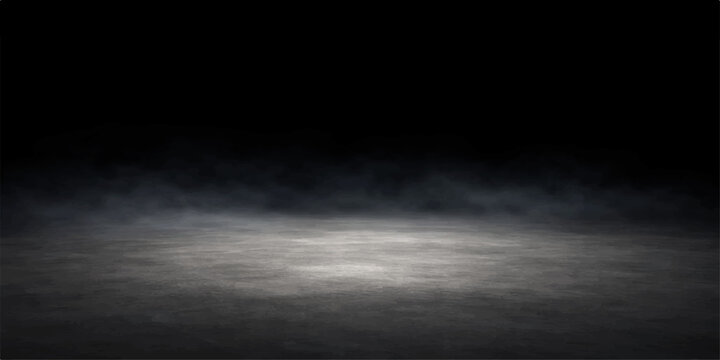 An abstract cloud of white smoke swirls across a dark black background, creating a motion texture of blue light and fog that resembles a bright explosion in the night sky