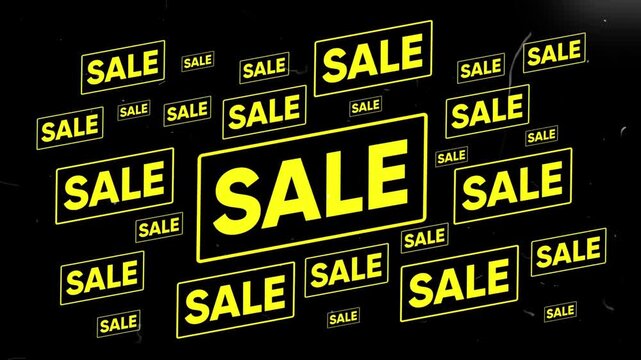 Bold Yellow Sale Sign Background with Overlapping Discount Promotion Labels