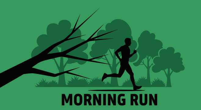 Runner Silhouetted In Natural Setting, With Green Backdrop, Perfect For Health and Fitness