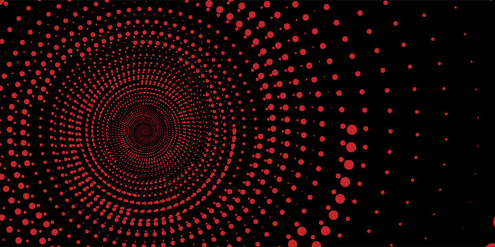 Vector of an infinite circular tunnel twisting with sparkling beacons on a black background. Glowing dots form the tunnel sectors. Abstract tunnel vector.
