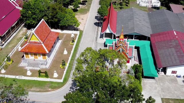 Wat Choeng Thale Temple in Phuket. Beautiful aerial view from drone
