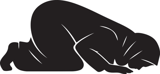 Fototapeta premium Muslim Woman Performing Sujud Prayer Silhouette Vector Illustration 