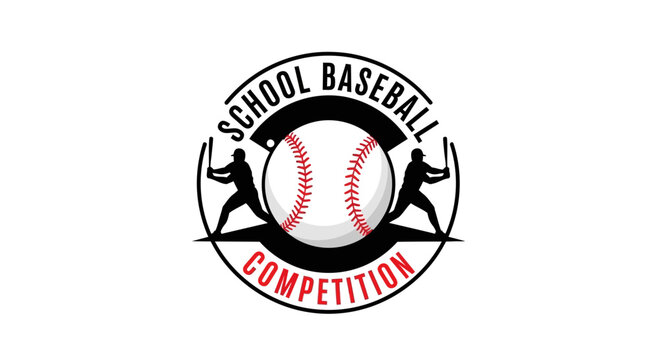 School Baseball Competition Logo With Two Players Silhouette Hitting The Ball Sport Design
