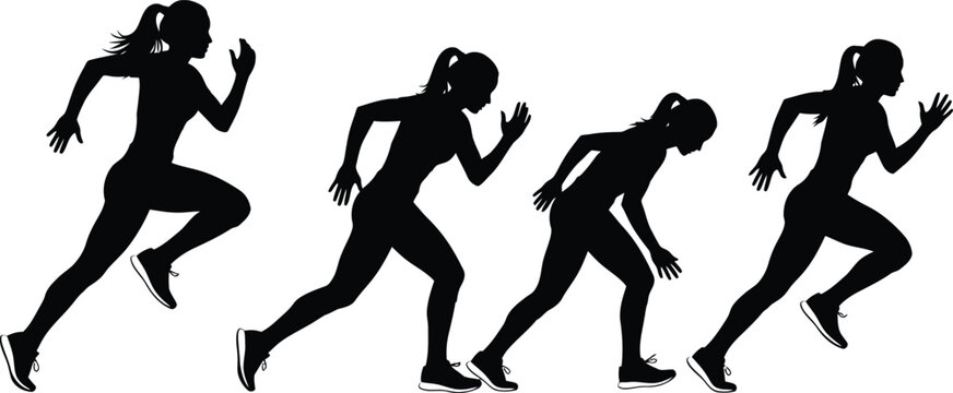 Silhouette of a woman running in different poses