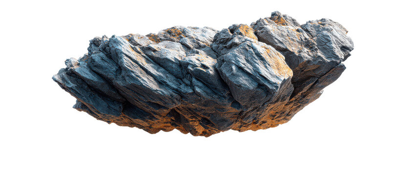 Rugged layered rock boulder isolated on black