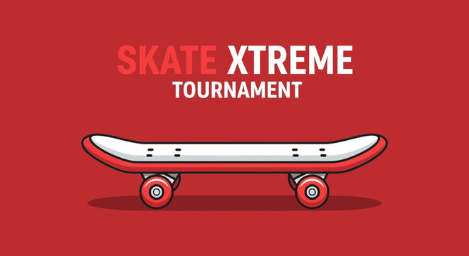 Skate Xtreme Tournament Artwork Featuring Detailed Skateboard Design and Bold Red Background
